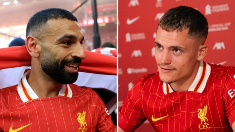 Mohamed Salah celebrates with an Egypt flag after Liverpool are confirmed as Premier League champions at Anfield. New Liverpool signing Florian Wir...
