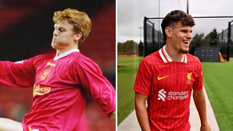 John Arne Riise on the ball during Liverpool vs Boavista at Anfield. New Liverpool signing Milos Kerkez smiles as he walks on the training pitches ...
