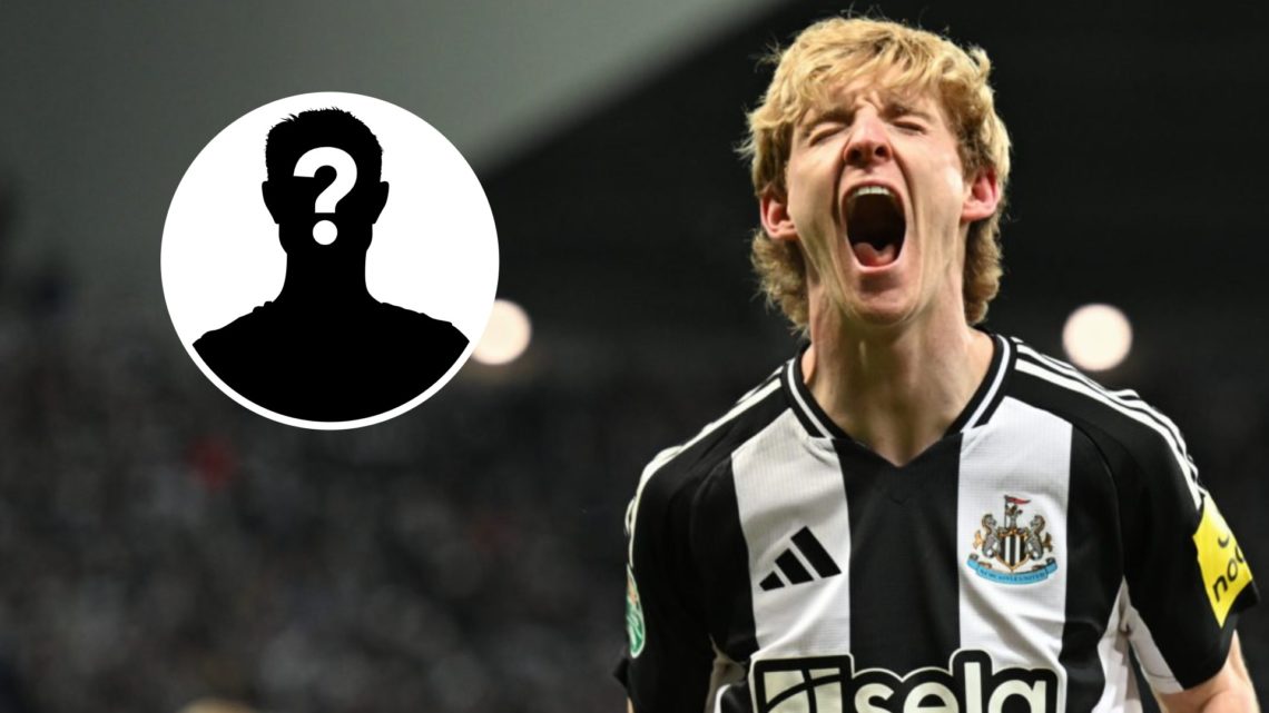 Main: Anthony Gordon pictured celebrating after scoring for Newcastle. Insert: Mystery player.