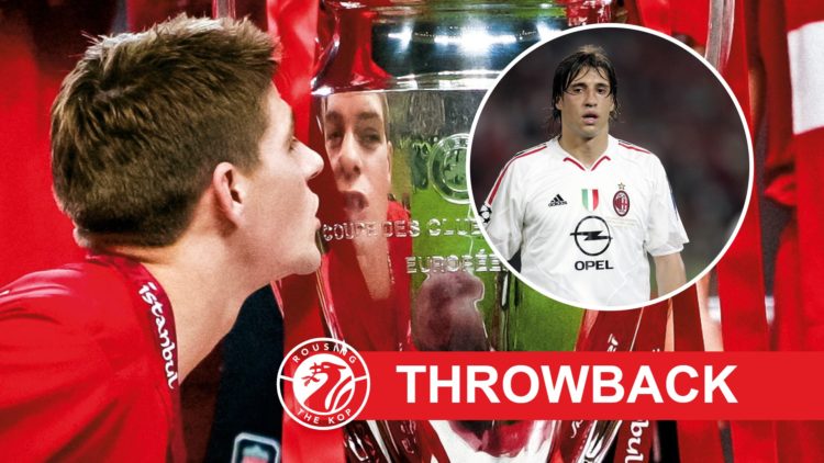 Steven Gerrard kisses the Champions League trophy after Liverpool beat AC Milan in the 2005 final. Hernan Crespo of AC Milan in action against Live...