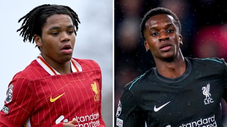 Liverpool academy youngster Rio Ngumoha in action against West Brom U21s. Liverpool midfielder Trey Nyoni during the UEFA Champions League match ag...