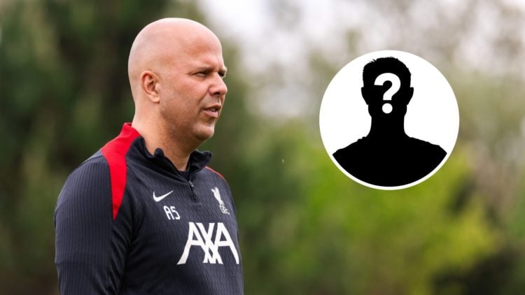 Main: Arne Slot at the Liverpool training centre. Insert: Mystery player.