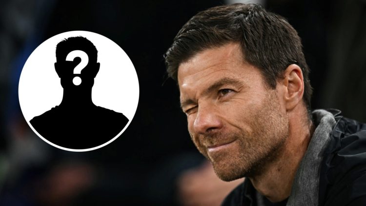 Main: Xabi Alonso reacts while managing Bayer Leverkusen in a game against Liverpool at Anfield. Inset: Mystery player