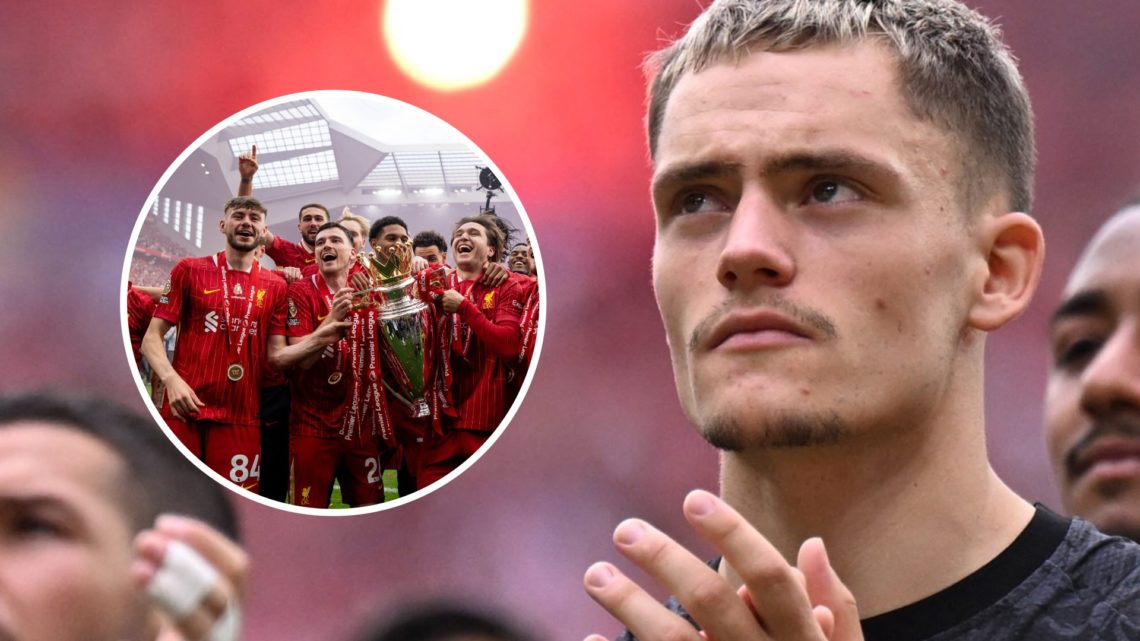 Florian Wirtz applauds fans after playing for Bayer Leverkusen in the Bundesliga against Mainz. Liverpool players celebrate with the Premier League...