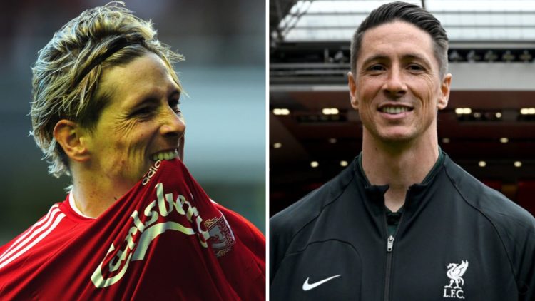 Fernando Torres bites his shirt in celebration after scoring for Liverpool against Manchester United. Fernando Torres smiles as he poses at Anfield...