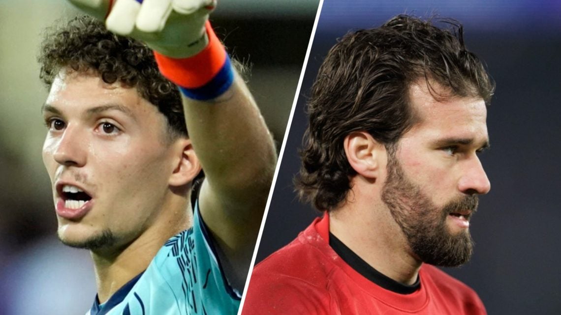Armin Pesci gestures while playing for Puskas Academy against Fiorentina in the Europa Conference League. Alisson Becker warms up ahead of Liverpoo...