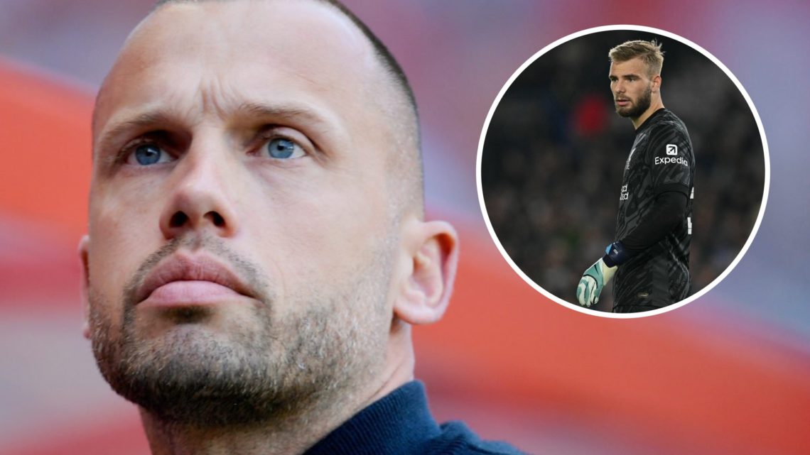 John Heitinga looks on while in charge of Ajax against FC Twente. Liverpool goalkeeper Vitezslav Jaros in action against Brighton in the Carabao Cup.