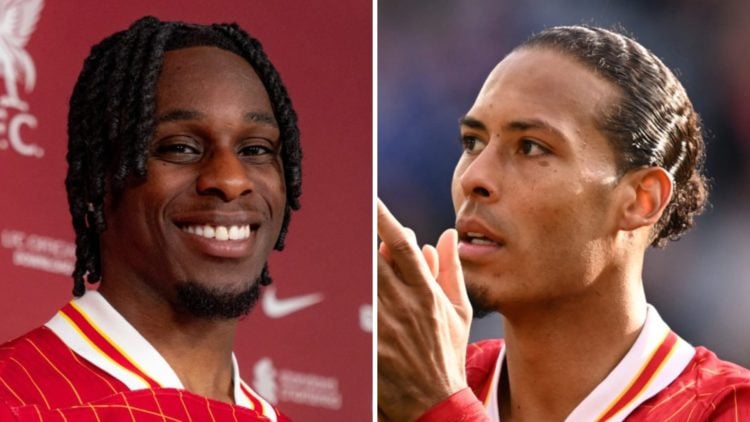 Jeremie Frimpong gives a thumbs up after signing for Liverpool. Virgil van Dijk applauds supporters after Liverpool beat Leicester City at the King...