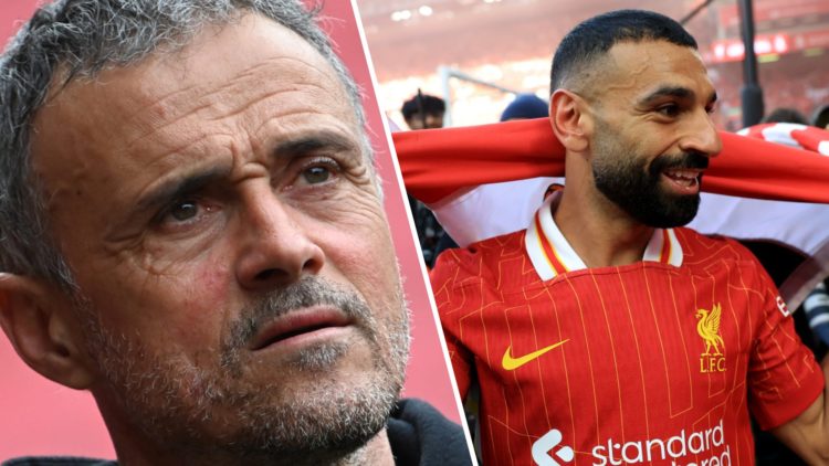 PSG manager Luis Enrique watches on as his team face Rennes in Ligue 1. Mohamed Salah celebrates after winning the Premier League with Liverpool at...