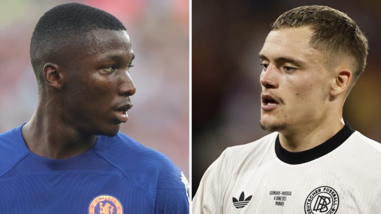Moises Caicedo playing Chelsea at the London Stadium against West Ham. Florian Wirtz in action for Germany against Portugal in the UEFA Nations League