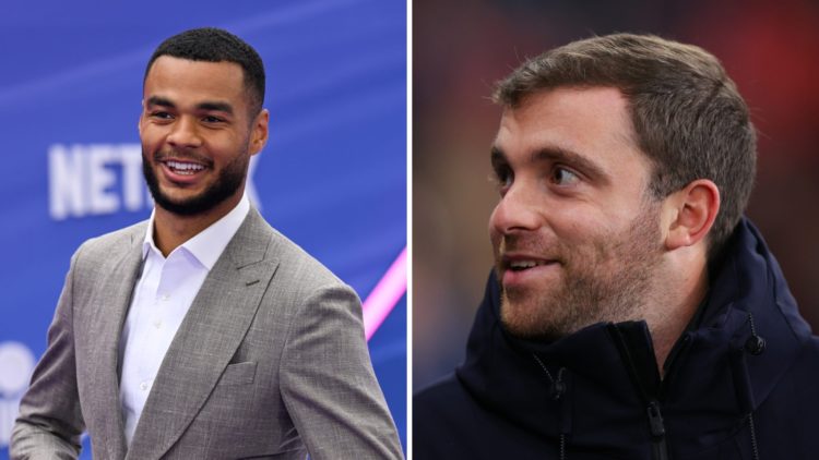 Left: Liverpool star Cody Gakpo pictured at the F1 movie film premiere. Right: Fabrizio Romano pictured with a massive grin on his face.