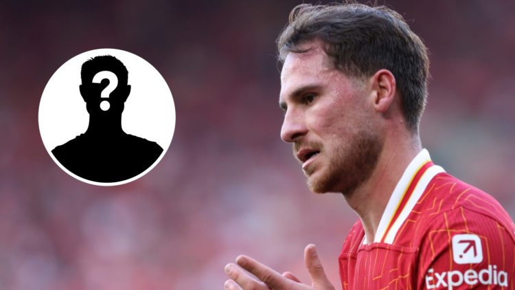 Main: Alexis Mac Allister pictured playing for Liverpool. Insert: Mystery player.
