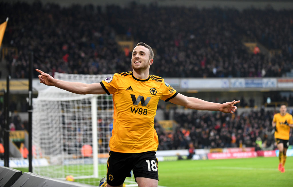 Diogo Jota pictured during a game between Wolverhampton Wanderers and Leicester City