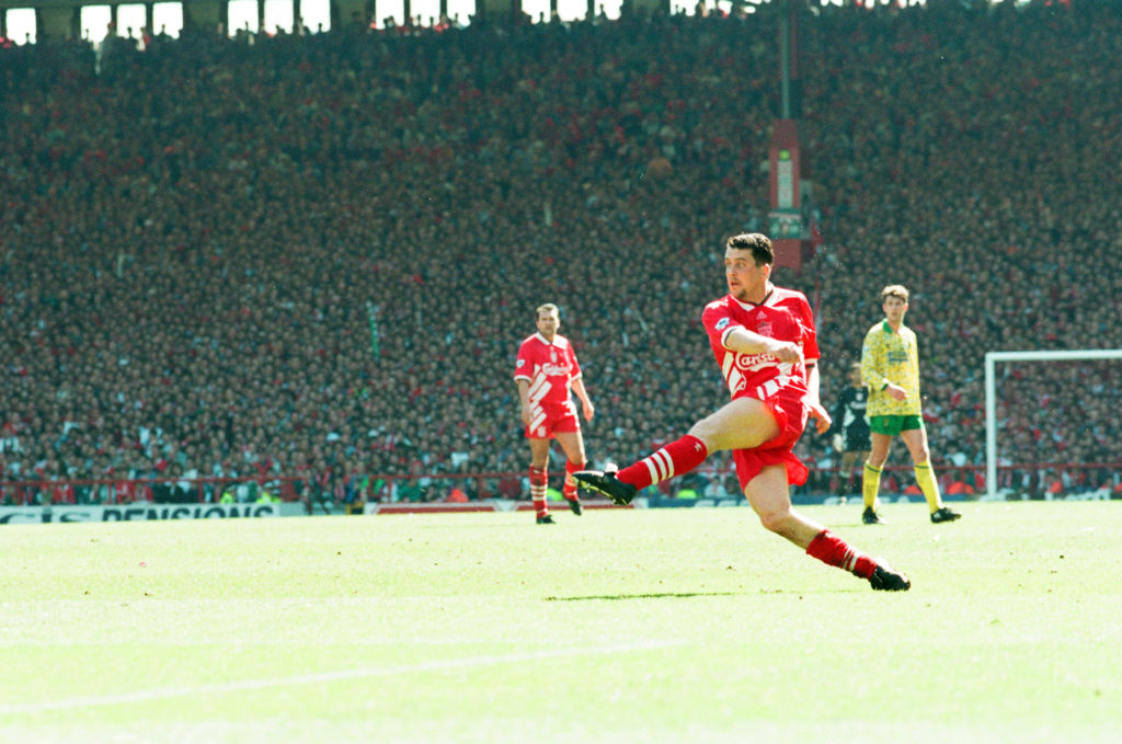 Julian Dicks playing for Liverpool at Anfield against Norwich City