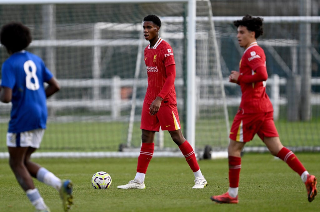 Liverpool youngster Louis Enahoro-Marcus on the ball an U18 Premier League game against Everton.