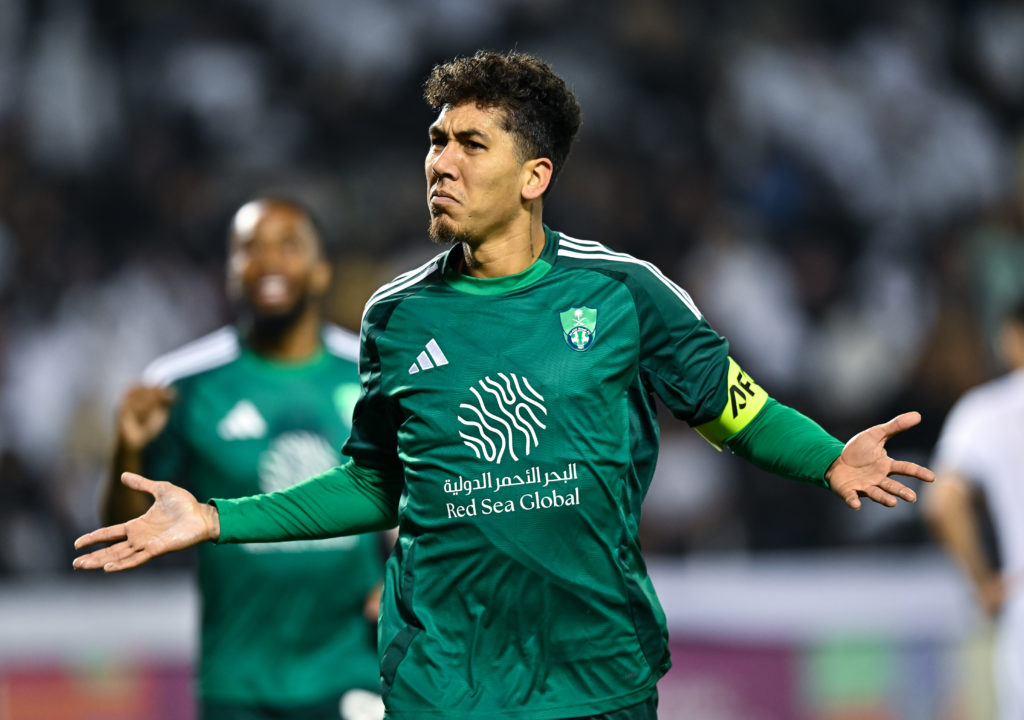 Roberto Firmino of Al Ahli celebrates scoring against Al Sadd in the AFC Champions League