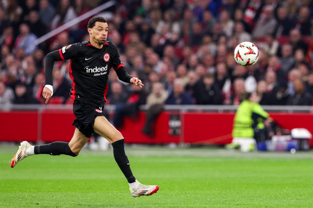 Hugo Ekitike of Eintracht Frankfurt runs after the ball during the UEFA Europa League match against Ajax.