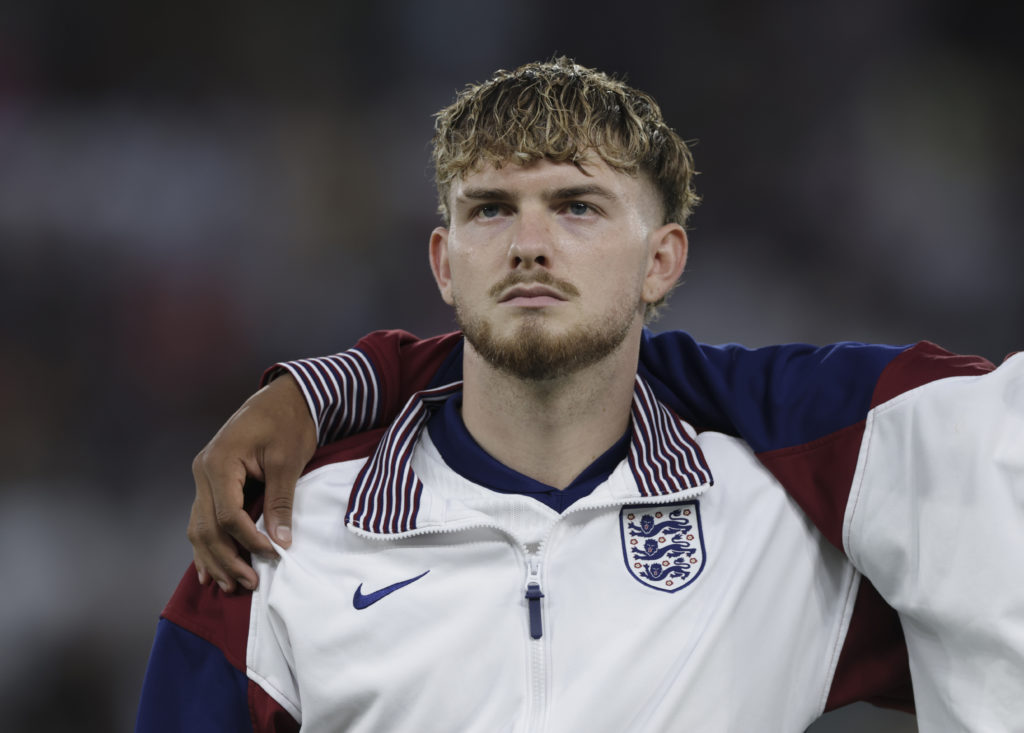 Harvey Elliott of Liverpool lines up ahead of England U21s UEFA European Under-21 final against Germany U21s.