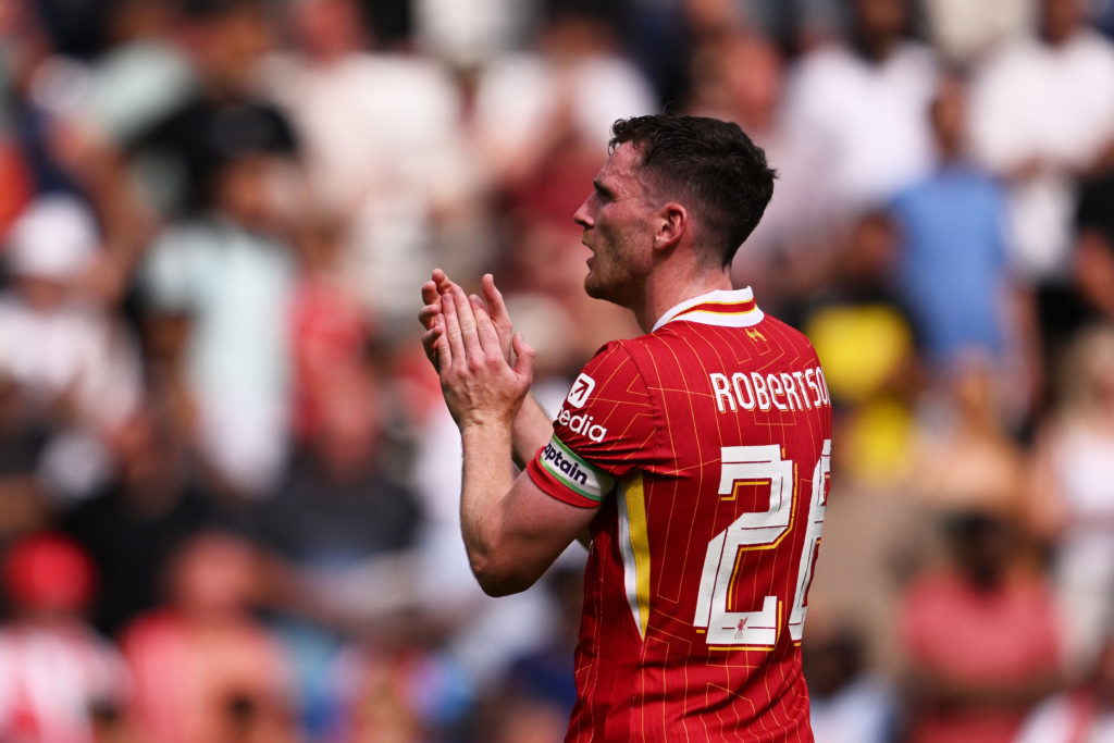 Andrew Robertson of Liverpool acknowledges the fans after the pre-season friendly match between Preston North End and Liverpool at Deepdale