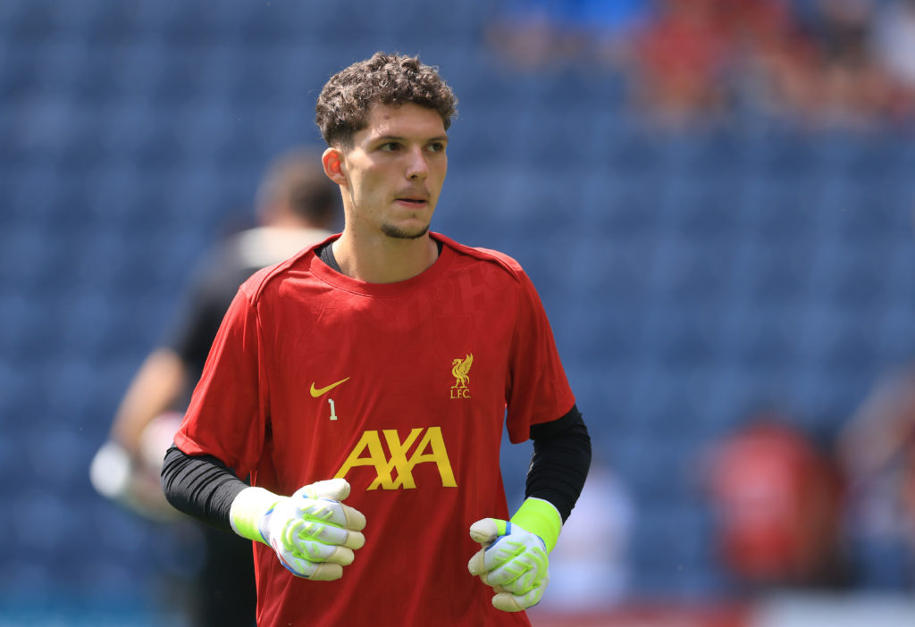 Armin Pecsi warms up ahead of Liverpool's pre-season friendly match against Preston North End.