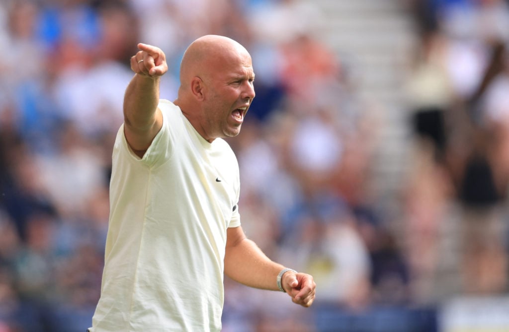 Arne Slot gestures to his team during Liverpool's pre-season friendly against Preston North End at Deepdale.