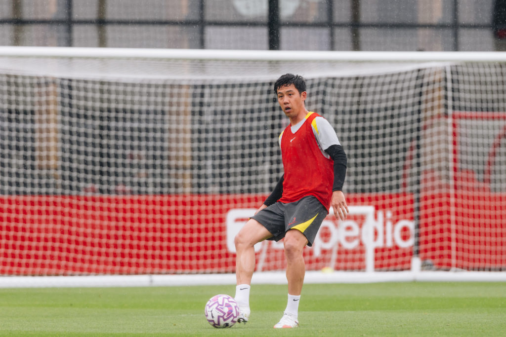 Wataru Endo of Liverpool during a training session at AXA Training Centre