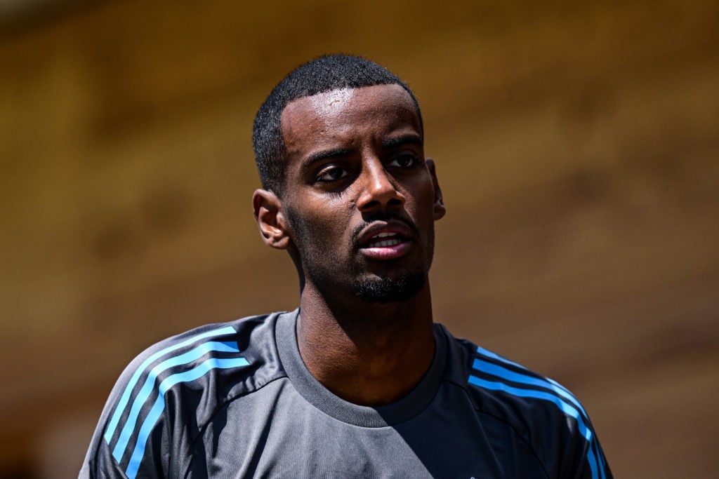 Newcastle striker Alexander Isak arrives for a training session