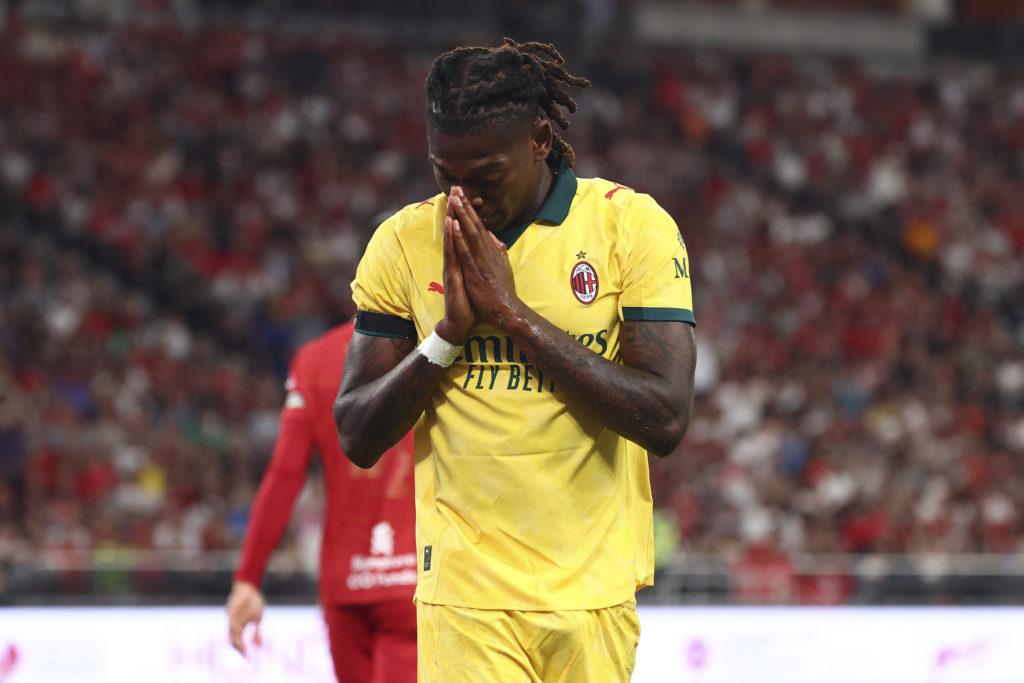 Rafael Leao of AC Milan celebrates after scoring the opening goal remembering Diego Jota during the Pre-Season Friendly match between Liverpool FC and AC Milan at Kai Tak Sports Park