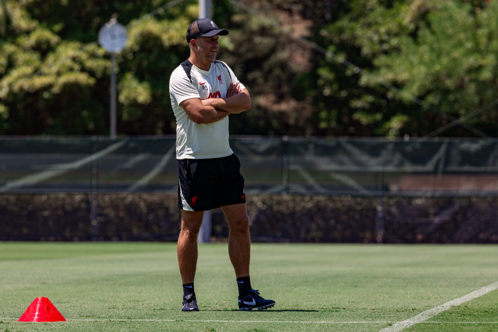 Arne Slot, head coach of Liverpool during a pre-season training session at Japan Football Association Yume