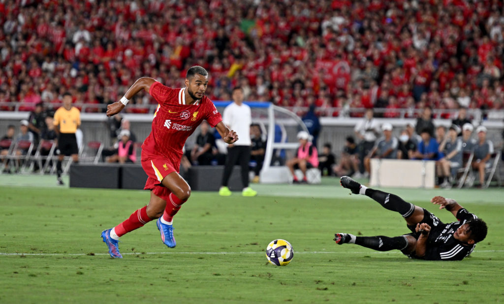 Cody Gakpo runs through on goal during Liverpool's pre-season game against Yokohama F Marinos