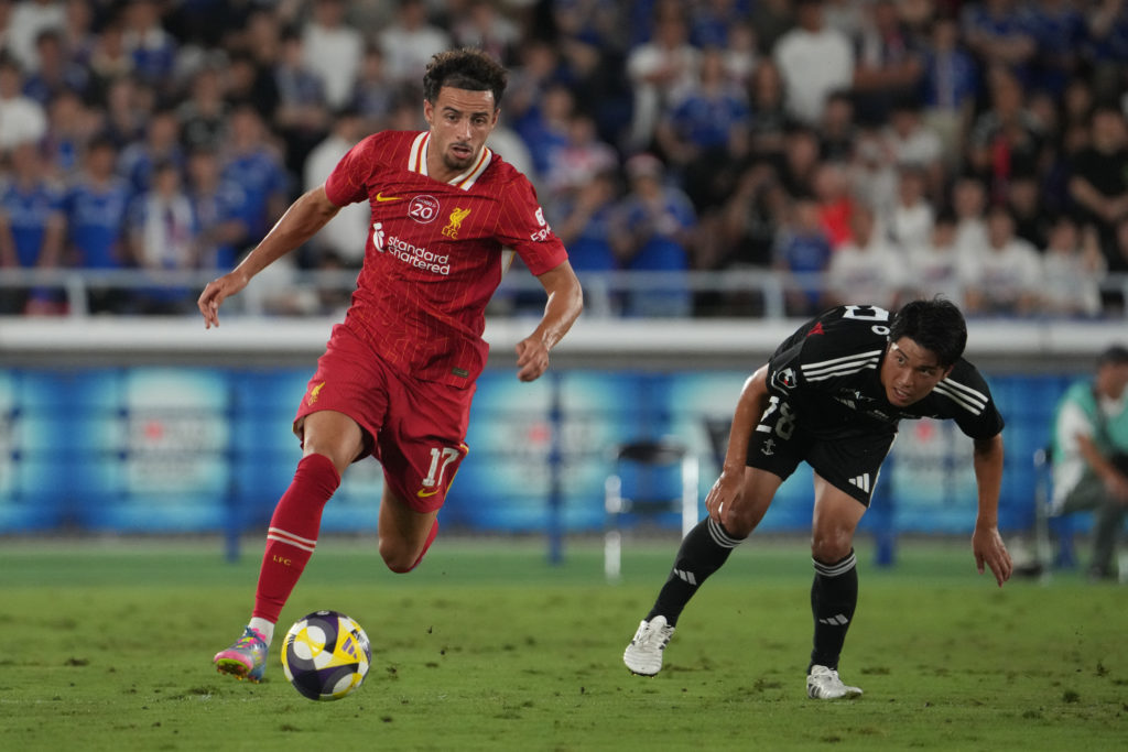 Curtis Jones of Liverpool in action during the MEIJI YASUDA J.LEAGUE World Challenge 2025 presented by The Nippon Foundation match between Yokohama F•Marinos and Liverpool at Nissan Stadium