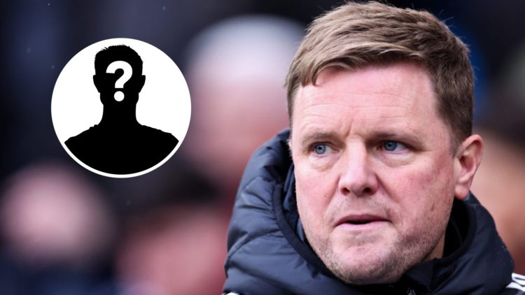 Main: Eddie Howe on the Newcastle touchline during their Premier League game against Manchester United. Insert: Mystery player