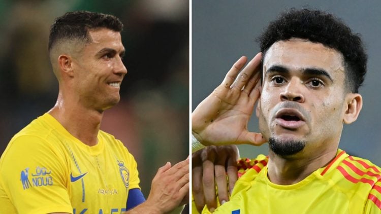 Left: Al-Nassr striker Cristiano Ronaldo. Right: Luis Diaz pictured celebrating after scoring for Colombia.