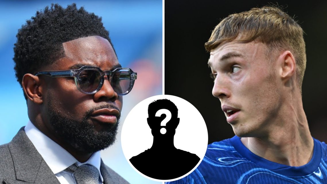 Left: Micah Richards pictured before his presenting duties for a Premier League game. Right: Cole Palmer in action for Chelsea. Insert: Mystery player