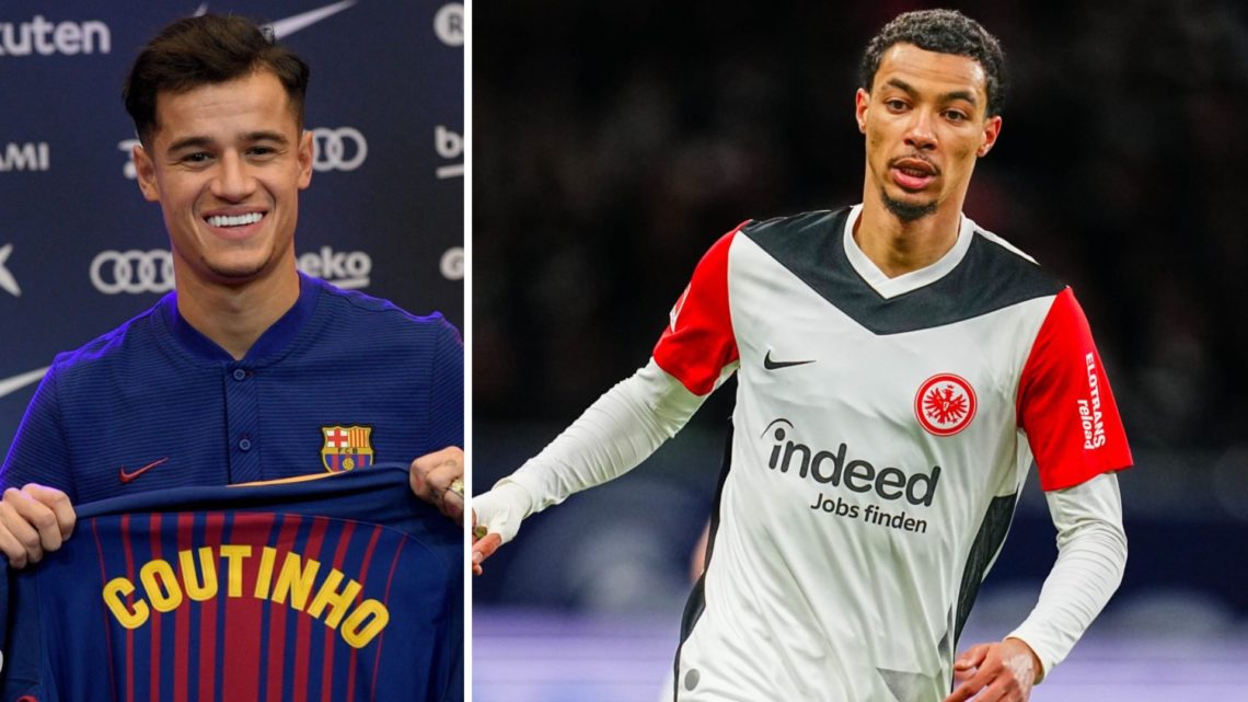 Philippe Coutinho smiles as he is unveiled at Barcelona after joining from Liverpool. Hugo Ekitike of Eintracht Frankfurt in action against Bayer L...