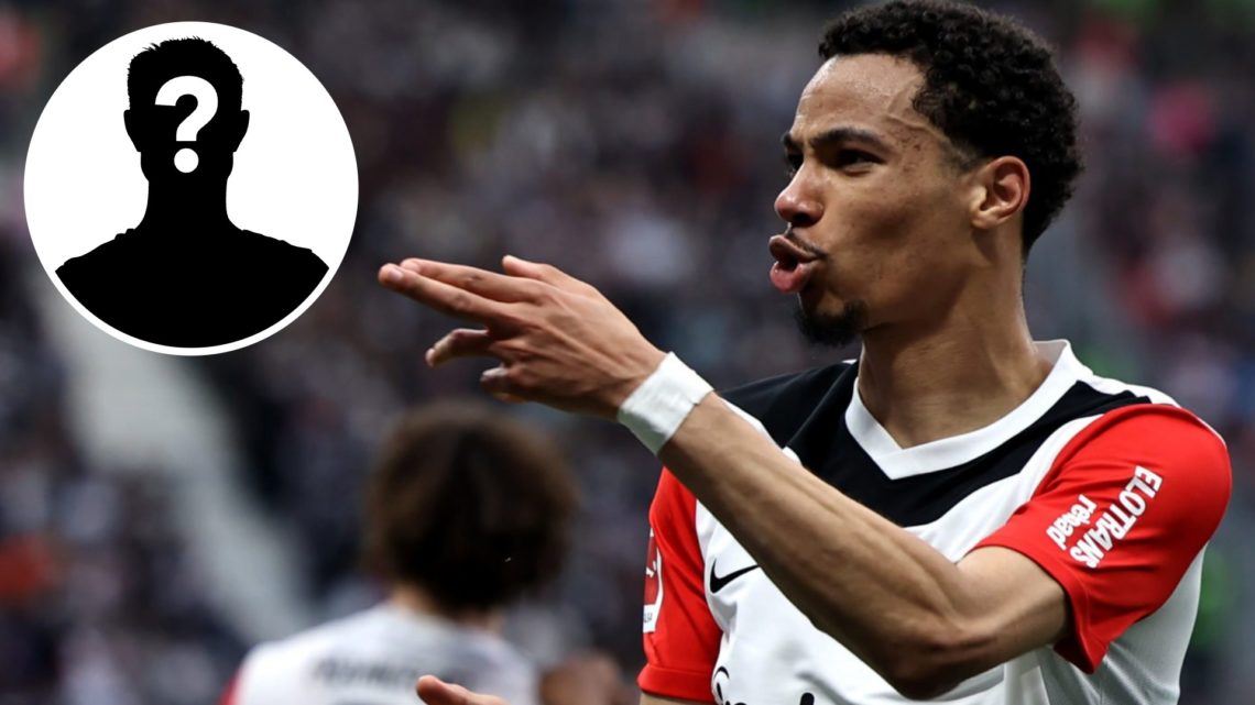 Liverpool target Hugo Ekitike pictured celebrating after scoring a goal for Eintracht Frankfurt. Inset: Mystery Player