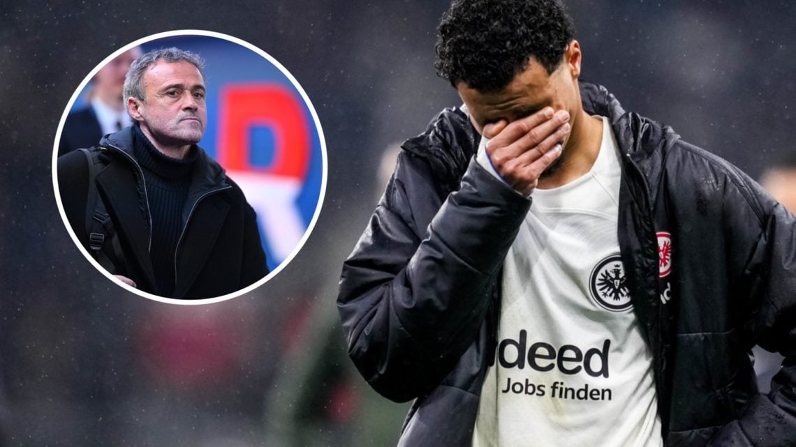 Hugo Ekitike of Eintracht Frankfurt covers his face after losing the UEFA Europa League tie against Tottenham Hotspur. Luis Enrique arrives at Parc...