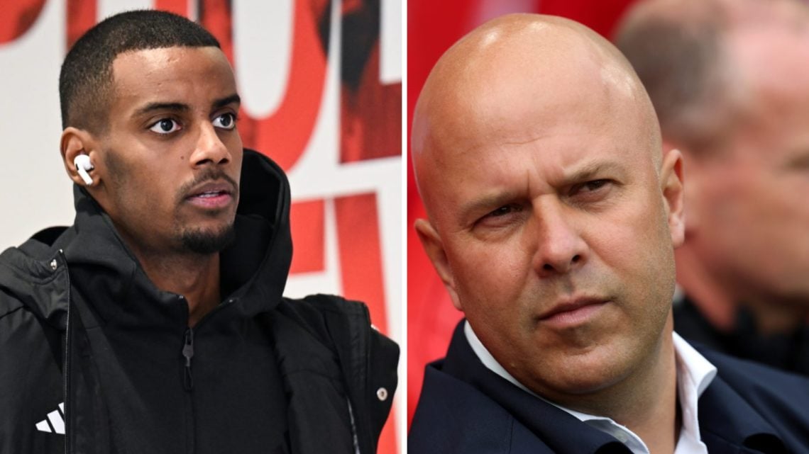 Left: Alexander Isak in the Newcastle tunnel before a game. Right: Arne Slot looking concentrated on the Liverpool touchline.