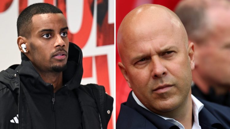 Left: Alexander Isak in the Newcastle tunnel before a game. Right: Arne Slot looking concentrated on the Liverpool touchline.