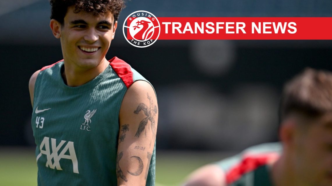 Stefan Bajcetic smiles during a pre-season Liverpool training session in Philadelphia.