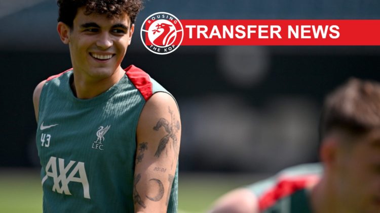 Stefan Bajcetic smiles during a pre-season Liverpool training session in Philadelphia.