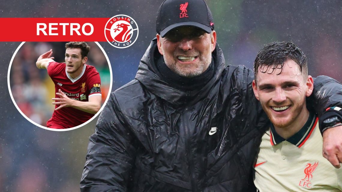 Jurgen Klopp puts his arm around Andy Robertson after Liverpool's Premier League win over Burnley at Turf Moor. Andy Robertson of Liverpool in acti...