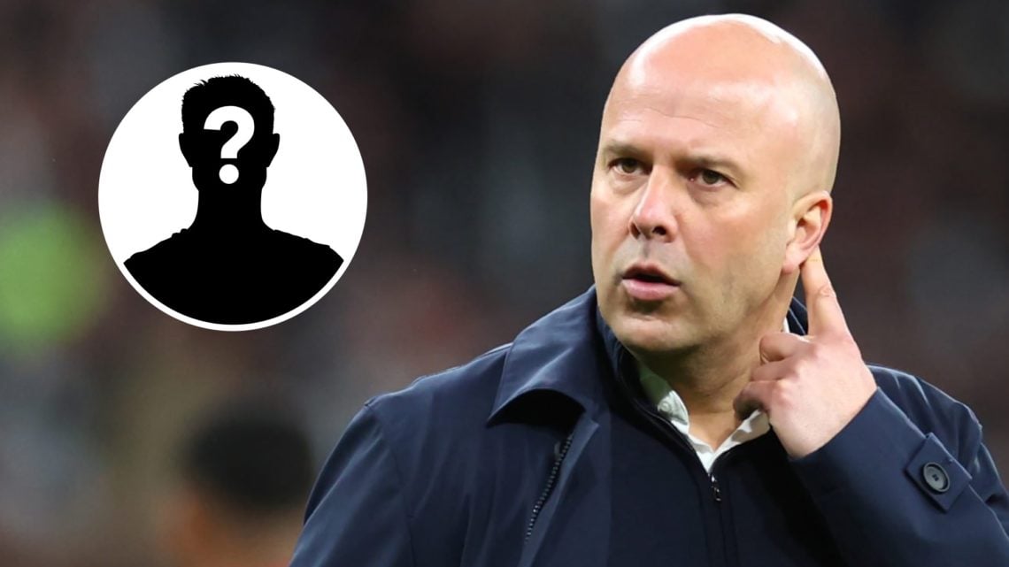 Main: Arne Slot looking focused after coaching Liverpool. Insert: Mystery player