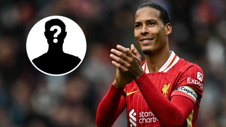 Main: Virgil van Dijk clapping the Liverpool fans after a Premier League game. Insert: Mystery player.
