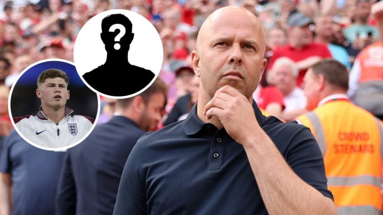 Arne Slot, Manger of Liverpool, looks on prior to the Premier League match between Liverpool FC and Arsenal FC at Anfield. Charlie Cresswell of Eng...
