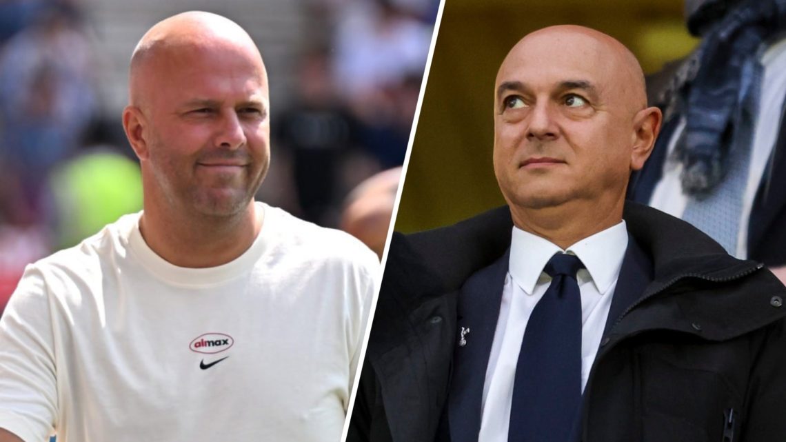 Arne Slot smiles ahead of Liverpool's pre-season friendly against Preston North End at Deepdale. Tottenham Hotspur CEO Daniel Levy before the Premi...