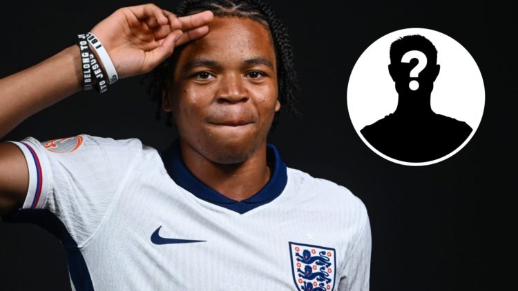 Main: Rio Ngumoha saluting while representing England. Insert: Mystery player