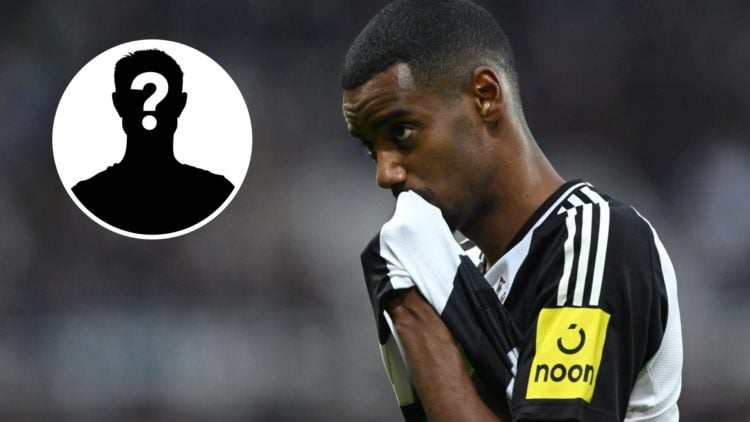 Alexander Isak wipes his face with his shirt during Newcastle United's Premier League match against Crystal Palace at St James' Park.