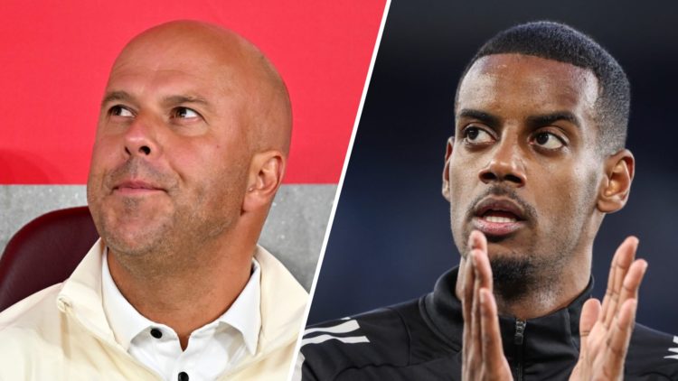 Arne Slot looks on from the bench during Liverpool's pre-season match against AC Milan at the Kai Tak Stadium in Hong Kong. Alexander Isak applauds...