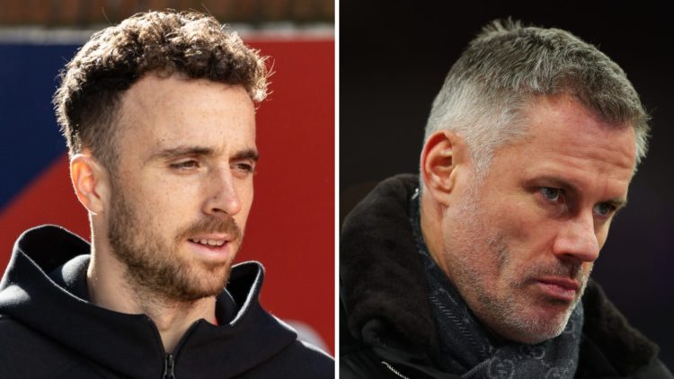 Diogo Jota walks out ahead of Liverpool's Premier League match against Crystal Palace at Selhurst Park. Jamie Carragher watches on before Aston Vil...